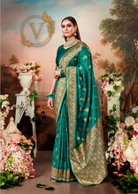 Load image into Gallery viewer, Green Banarasi Jacquard Saree
