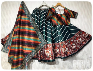 Green & Rainbow Garba Lehenga