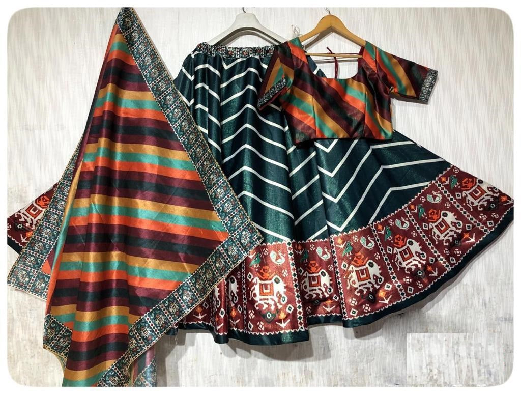 Green & Rainbow Garba Lehenga