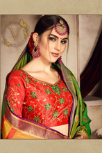 Load image into Gallery viewer, Green Designer Silk Saree
