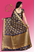 Load image into Gallery viewer, Navy Blue Art Silk Saree (Kanchipuram Style)
