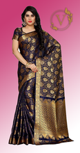Load image into Gallery viewer, Navy Blue Art Silk Saree (Kanchipuram Style)
