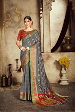 Load image into Gallery viewer, Grey Designer Silk Saree
