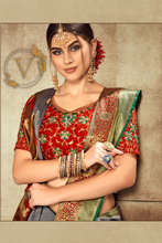 Load image into Gallery viewer, Grey Designer Silk Saree
