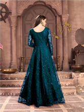 Load image into Gallery viewer, Embroidered Net Abaya Style Suit in Dark Green
