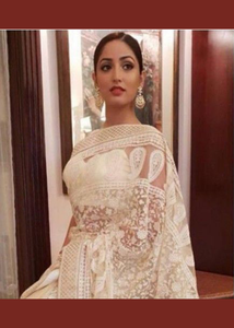 Bollywood Style Pearl White Netted Designer Saree