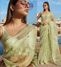 Load image into Gallery viewer, Bollywood Style Nylon Net Green Designer Saree
